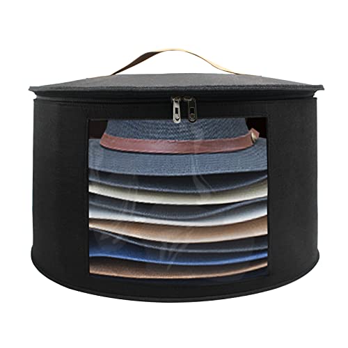 Storage Hat Box Large Felt Hat Storage Round Foldable Hat Carrier Travel Cowboy Hat Storage Travel Hat Boxes For Women & Men With Lid For Various Types Of Hats/Clothes & Toy, Black 16.9" X 10.2" #TOP18