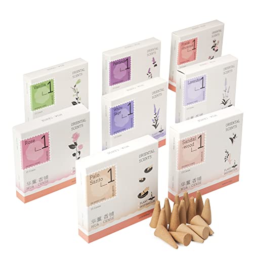 Huacense 8 Premium Assorted Incense Cones, 15 For Each Scents, Total 120 Insense Cones, Gift Set For Spa, Yoga, Relaxation Stress And Anxiety Relief (Gift Set #1) #TOP4