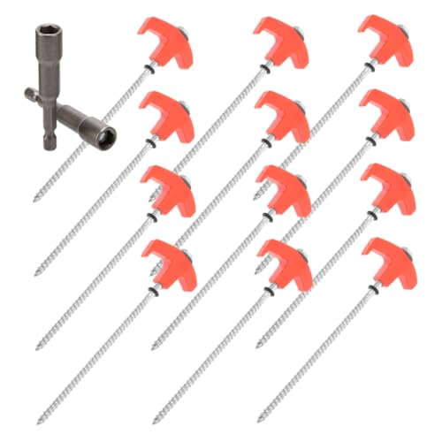 LIOOBO 13pcs Heavy Duty Threaded Tent Stakes Ground Anchors with Head for Camping Outdoor Canopy Accessories Durable Metal Pegs for Grass and Various Terrains