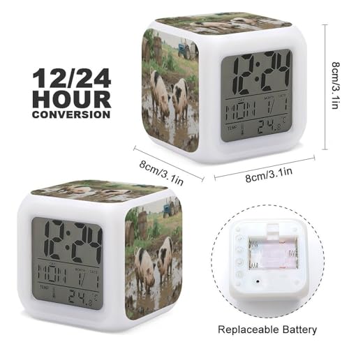 Reloj despertador con 7 luces LED luz nocturna y termómetro digital de mesa 3