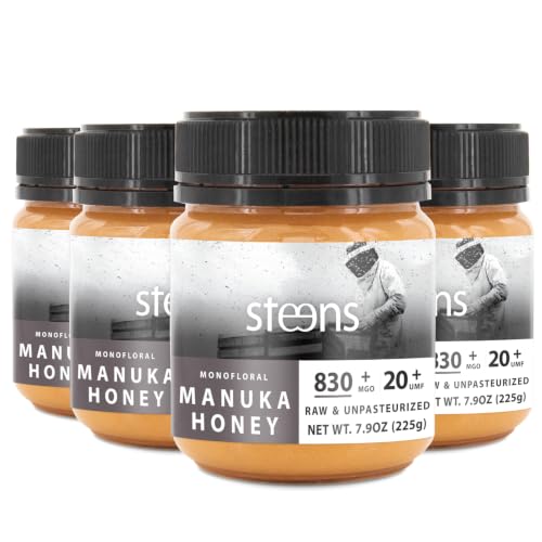 Steens 100% Pure New Zealand Raw Manuka Honey, MGO 830+ UMF 20+, 4 x 7.9 oz