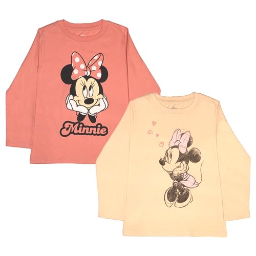 Disney Minnie Mouse Girls Long Sleeve T-Shirts, 2-Pack Bundle Set for Kids and Toddlers