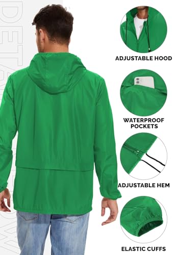 Image of Zando Packable Mens Rain Jacket Lightweight Raincoat Waterproof with Hood Outdoor Windbreaker Jacket Travel Rain Jackets