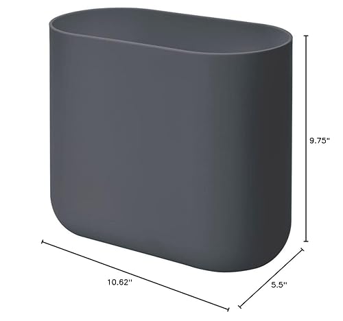 Miniatura 4 de iDesign Cesta de basura ovalada delgada de plástico reciclado, The Cade Collection, 10.625 x 5.5 x 9.75 pulgadas, carbón