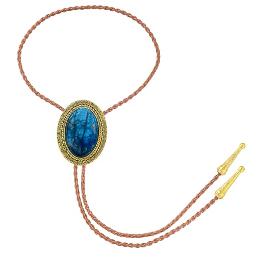 Image of Jeilwiy Bolo Tie for Men Real Stone Westwern Cowboy Ties Silver Bolos Women Leather Necktie Gift for Birthday Christmas