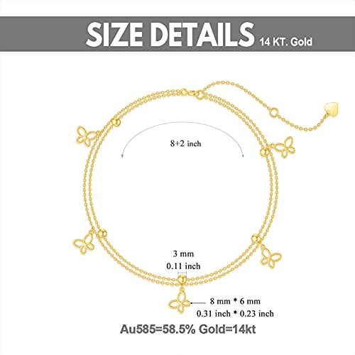 Image of SISGEM 14K Real Gold Butterfly Anklet for Women,Yellow Gold Butterfly Anklets Bracelets Beads Station Anklet Double Foot Link Beach Anklets Anniversary Birthday Jewelry Gifts for Wife Mom 8''+2''