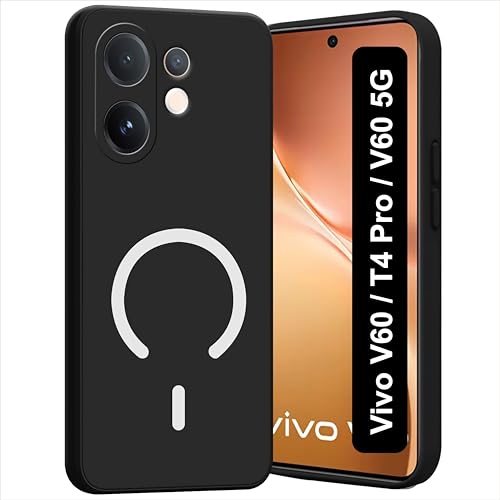 Image of SBMS Silicone Back Cover Case for Vivo V60 /T4 Pro /V60e 5G | Soft Micro-Fibre Lining Inside | Magsafe Print On Back Side Camera Protection Bump | Shockproof Case for Vivo V60 (Magsafe Print Big Black)