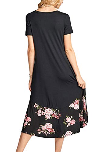 Image of Jayscreate Women's Casual Summer Dress Midi Length T Shirt Tunic Short Sleeve Crew Neck Long Beach Dress Loose Fit with Pockets
