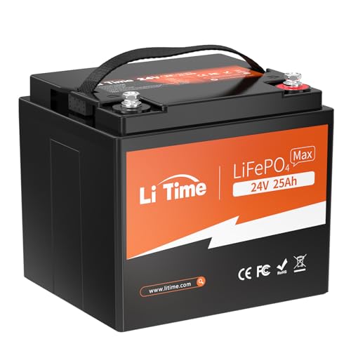 LiTime 24V 25Ah LiFePO4 Batterie, 640Wh Lithium Batterie mit BMS, 10 Jahre Lebensdauer 4000+ Zyklen, Perfekter Ersatz für Blei-Säure für Elektrorollstuhl, Elektro-Rasenmäher, Camping, Kleingeräte