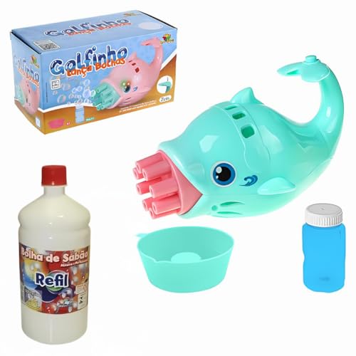 Golfinho Bolas Sabão Máquina Lança Bolhas Brinquedo Criança (Verde + Refil)