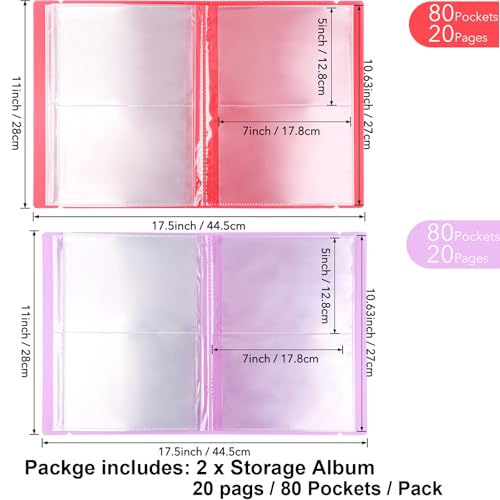 Image of 2 Pack Large Sticker Photo Storage Album, Stamp & Cutting Dies Storage Book Organizer Folder for Cards Storage DIY Scrapbooking Card Making Supplies 20 Pages 80 Pockets / Pack ( Clear + Purple)