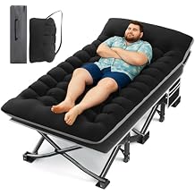 HABUTWAY Camping Cot with Mattress, 32" Extra Wide Camping Cots for Adults, Sleeping Cot for Adults Holds Up to 600LBS, Cots for Sleeping, Camp, Rv, Beach, Patio, Office NapsBlack