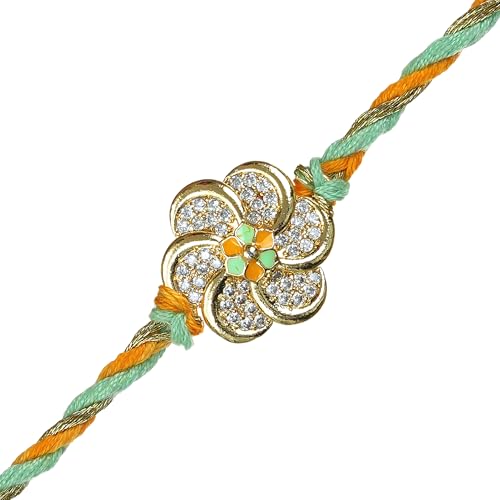Image of eCraftIndia Yellow Green Flower Rakhi for Brother Bhaiya Bhai with Best Bro Ever Fridge Magnet | Roli Chawal Pack