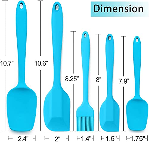 Image of P-Plus International Silicone Spatula Set 5-Piece - 446F Heat-Resistant Baking Spoon Spatula - Seamless One-Piece Design- Non-Stick Silicone Stainless Steel Core (Spatula Set of 5 Blue)