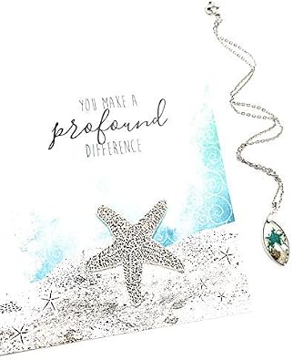 Smiling Wisdom - The Starfish Story - You Make a Profound Difference Appreciation Greeting Card and Necklace Gift Set - Women - Real Starfish Blue