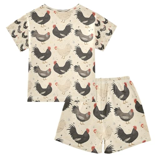 senya Black White Rooster Z Summer Pajamas Set Short Cotton Sleepwear 2 Piece2