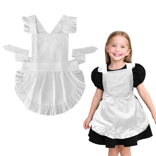 EQLEF Grembiuolo bianco Bambini, Costume di cameriera per ragazze Grembiuolo retro bianco frilly per bambino Vestire i costumi Giorno mondiale del libro Halloween Cucina festa Abito fantastico