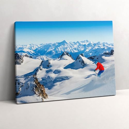 Toile skieur dans les Alpes décoration murale 80x60cm haute finition