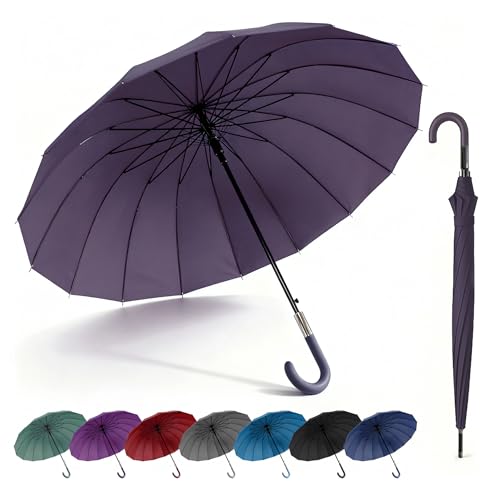 SHANN Paragua Largo Clasico Grande Automatico Resistente al Viente, Impermeable, Mango Curvo, Grande y Elegante para Hombre y Mujer