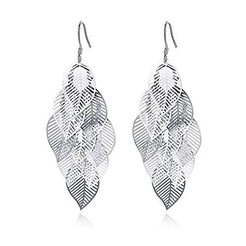 925 Sterling Silver Leaves Drop Earrings Long Tassel Dangle Earrings Women Jewellery Cover