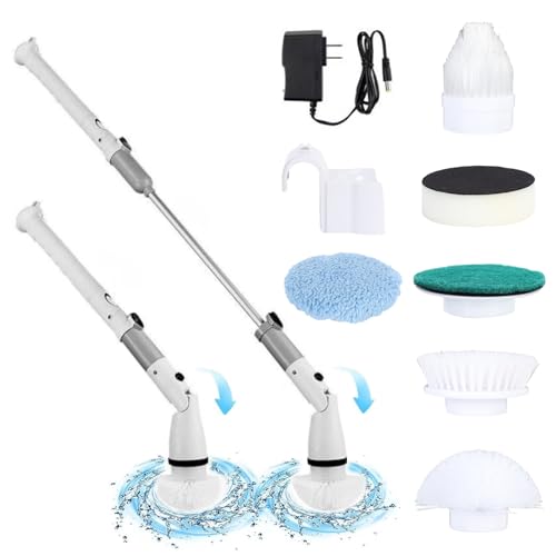 locwanot Electric Spin Scrubber 2024 New Cordless Shower Cleaner Bathroom Cleaning Brush with 4 Replaceable Brush Heads and Adjustable Extension Handle for Tile Tub Kitchen Floor Bathroom UK-Grey