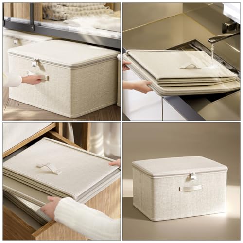 Boîte de rangement pliable beige pour armoire : coffre sécurisé à code - 8