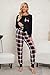 Fuakesor Damen Schlafanzug Lang Pyjama Set Herbst Winter Nachtwäsche Zweiteiliger Sleepwear Soft Loungewear Hausanzug mit Karierte Hose (Schwarz_01, Large)