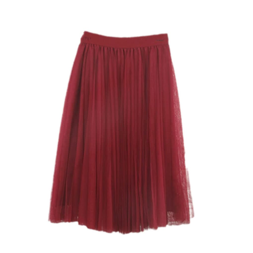 SePkus Faldas de Tul de 4 Capas, Falda de Tul para Mujer, Falda Midi Plisada de Cintura Alta elástica para Mujer (Borgoña, Talla única)