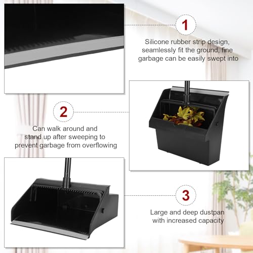 Leumoi BEU-LEUMOI-1000 8 Pcs Lobby Dust Pan 36.6 Inch Upright Dust Pan With Serrated Yoke Dustpan Long Handle Plastic Commercial Dustpan thumb #3