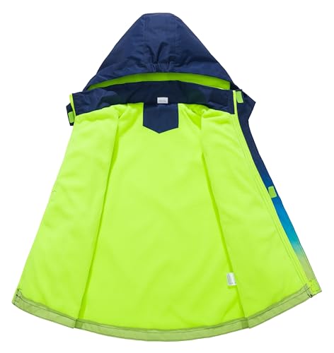 BuyiRen Windjacke für Jungen und Mädchen, Regenjacke, mit Kapuze, Fleece-gefüttert, Regenmäntel für Kinder, 9-10 Years