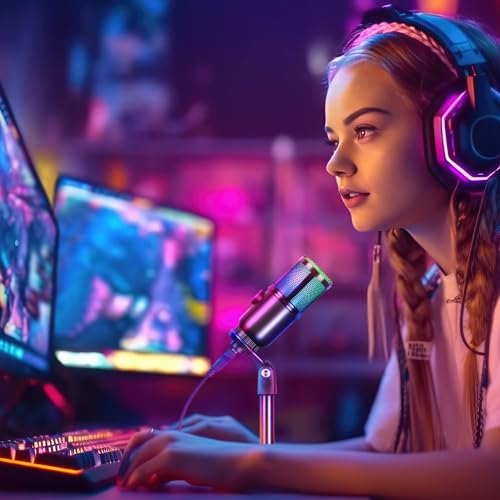 Microphone de jeu PC RVB Defender avec support USB ordinateur portable