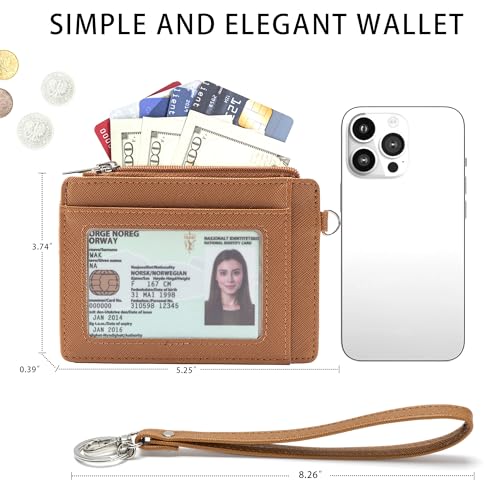 Image of SEAVILIA Small Wallet for Women Slim Wristlet Keychain Wallets RFID Credit Card Holder With Zipper Pocket, ID Window (Brown)