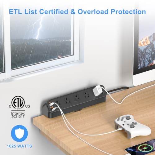 Image of BEVA Desk Clamp Power Strip 6FT, Desk Edge Mount Extension Cord with 10 Outlets, 20W Fast Charging Station, PD 20W USB C Ports, Fit 1.96 inch Tabletop Edge, Etl List