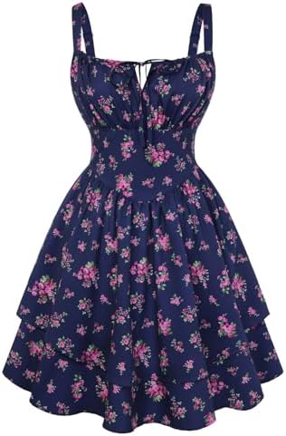 SCARLET DARKNESS Women's Summer Dress Mini Dress Corset Dress Elegant  Festive for Party Cocktail and Beach, navy blue pink flower, X-Large :  Amazon.sg: Fashion