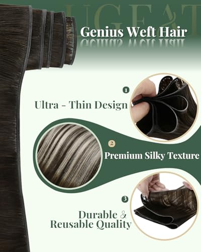 Image of Ugeat 24 Inch Genius Weft Hair Extensions Brown Balayage 80G #4 /18 /4 | Genius Weft Human Hair Extensions, Dark Brown Mix Ash Brown Balayage, Real Human Hair, Natural Looking