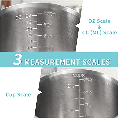 Image of Measuring Cup, [Upgraded, 3 Measurement Scales, Including Cup Scale, ML Scale, Ounce Scale], Newness Stainless Steel Measuring Cup with Marking with Handle, 24 Ounces (0.7 Liter, 3 Cup) (Pack of 2)