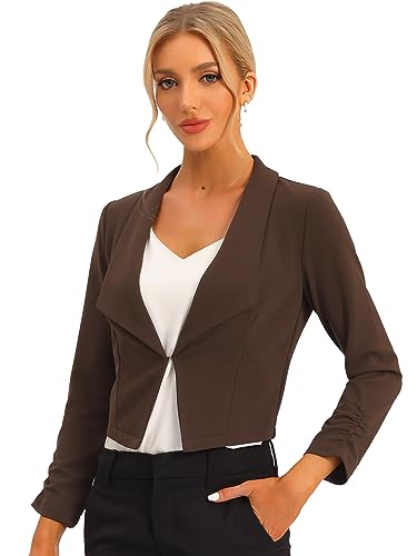 Allegra K Women's Notched Lapel Ruched Sleeve Jackets Business Cropped Blazer