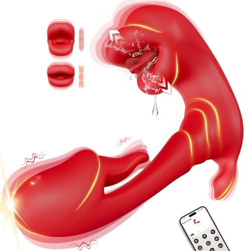 3-in-1 Clitoral Stimulator & APP-Controlled Tongue Vibrator for Women - 9 Vibration/Licking Modes Adult Toys with Thrusting Function, Sex Toys for Couples, Rose Vibrators - Sex toyscouples for Women