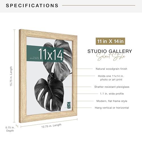 MCS Studio Gallery 11x14 Picture Frame Natural Woodgrain, Rectangle Photo Frame for Photos, Posters & Art Prints (1-Pack)