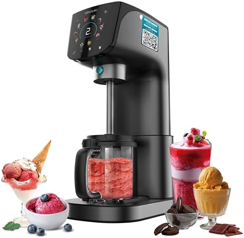 Cecotec Sorbetière Multifonction Machine à Glace Gelatec 2100. 500W, 11 Programmes de Glace et Boissons Granitées, Technologie CreamOn et Re-spin, Écran Tactile, 3 Bacs, Capacité 2,1L