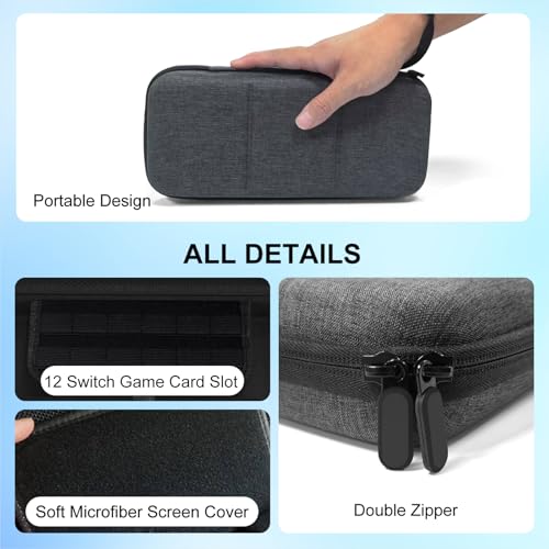 Image of QuoLumPIA Carrying Case for 7.9-inch Nintendo Switch 2(2025),Hard Shell /Compact yet Spacious,12 Game Cartridge Slots /Flocked Lining,Portable Travel Storage Bag,Waterproof /Dustproof /Anti-scratch, Gray