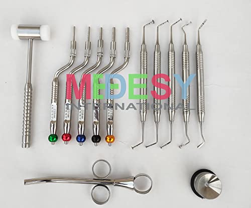 Medesy Dental Sinus Lift Osteotome Offset Concave Tip Sinus Lift Implant Bone Preparation With Mushroom Elevators And Mallet 13 Pcs Instruments By Medesy #TOP2