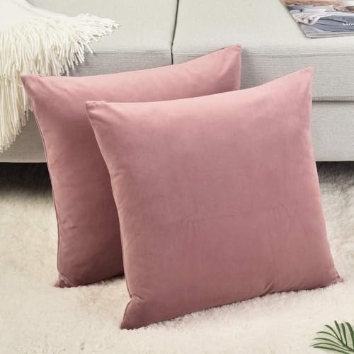 Image of 5 Piece Holland Velvet Cushion Cover, 22x22 inch, Rose Gold | Soft Solid Decorative Throw Square Pillow Cases Modern Luxury Home Decor for Couch Sofa Bedroom Livingroom