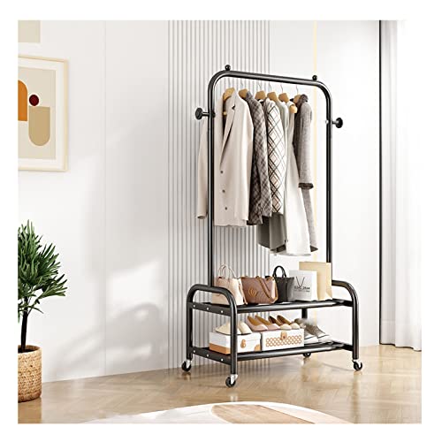 PAHION Rieles individuales ordenados Metal pesado deber prenda Rack Colgador de ropa portátil móvil Con estantes de almacenamiento inferiores de 2 niveles Para dormitorio Entrada