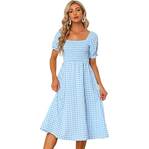 Allegra K Light Blue Smocked Midi Dress Cover