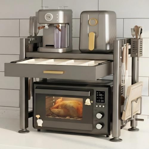 MNROIUR Microwave Stand with Drawer and Storage Boxes Kitchen Counter