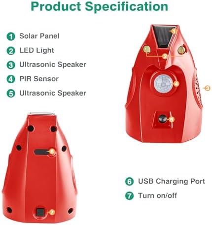 Ultrasonic Animal Deterrent Outdoor, Solar Power Cat Rodent Raccoon Repeller, Rabbit Snake Control Device with Motion Sensor and FIashing Light, Waterproof Outdoor Animal Device for Deer Squirrel — view 6