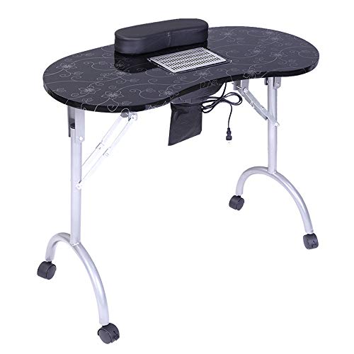 Kcelarec Manicure Nail Table, Portable Folding Mdf Nail Desk Station, Movable Manicure Tech Table For Home Spa Beauty Salon With Dust Collector,Fan,Sponge Wrist Cushion, Carry Bag (Black) #TOP2