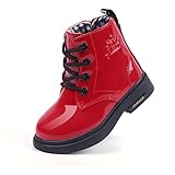 Botas Niña Botines Infantiles Cálido Piel Charol Cordones Boots de Vestir 2-12 Año (EU 22,Rojo sin Cottom)