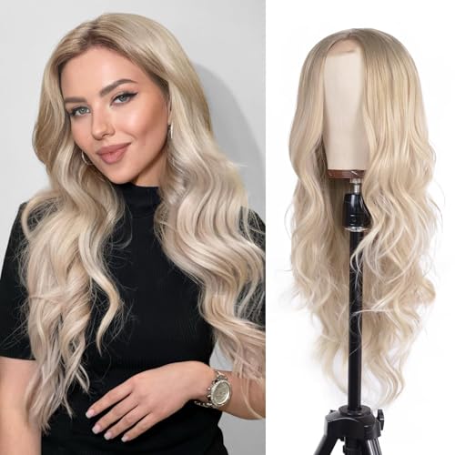 Aida ble Long Wavy Ombre Ash Blonde Wig